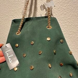 Lulus Green Shoulder Bag with Gold Chain and Studded Accents
